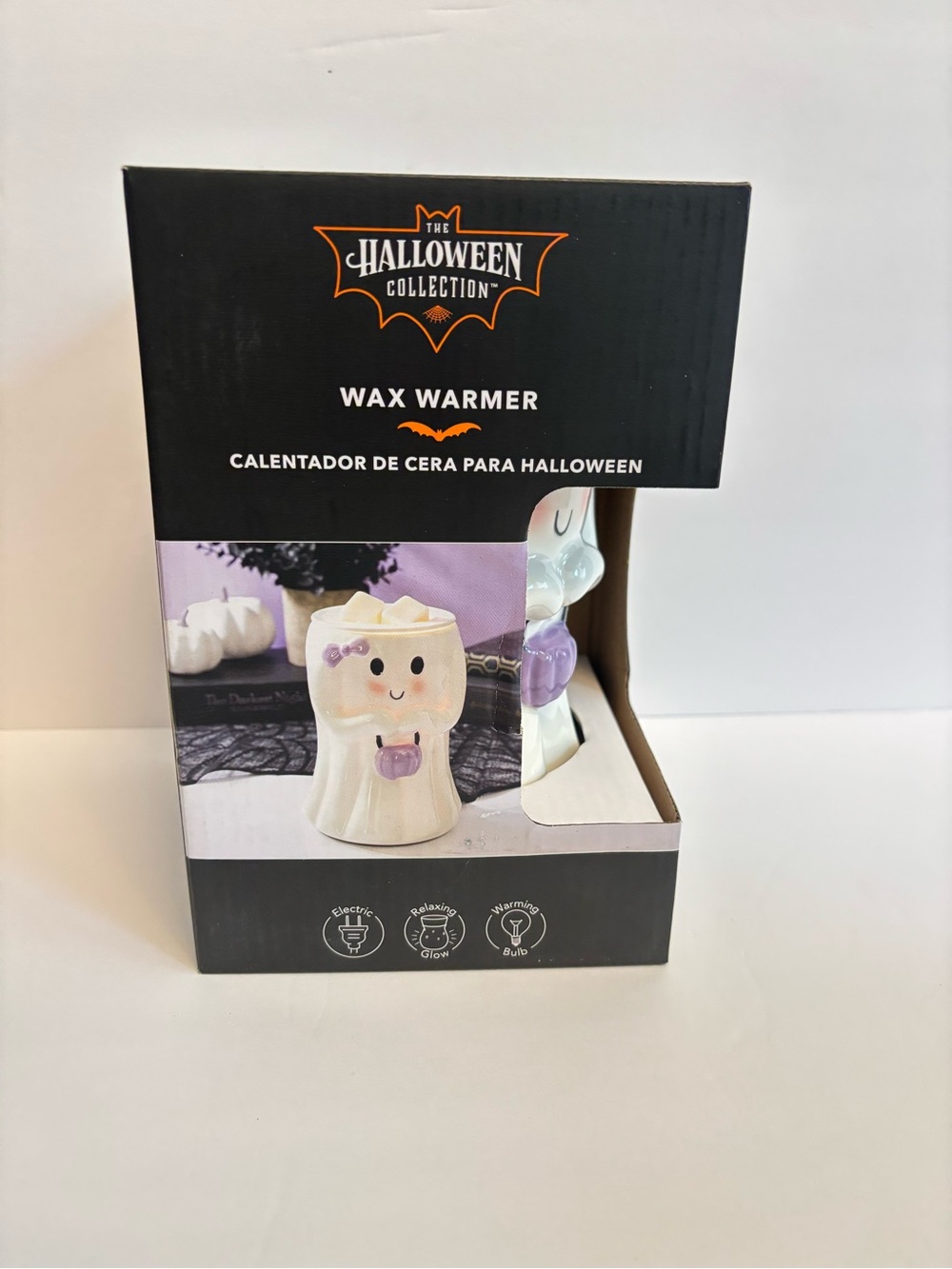 The Halloween Collection Ghost Holding Purple Pumpkin Bucket Ceramic Wax Warmer